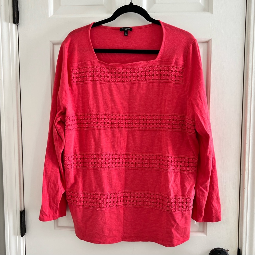 Talbots Coral Lace Accent Blouse